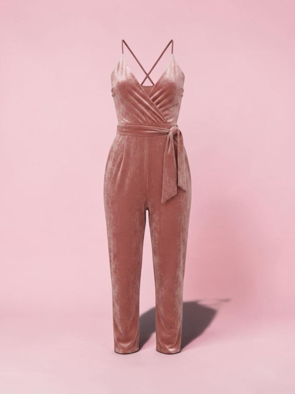 Express Velvet Wrap Jumpsuit in Rose